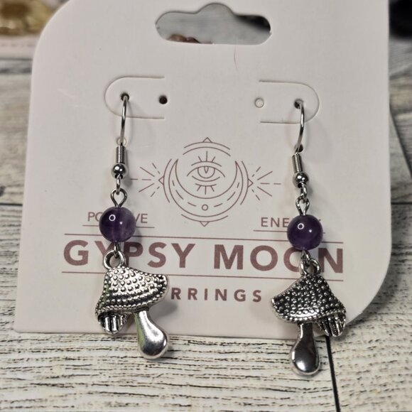 Amethyst Mushroom Dangle Earrings - Picture 3 of 4